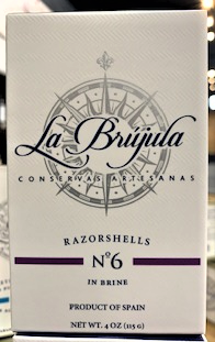CONSERVAS LA BRÚJULA LB6 RAZOR SHELLS (RAZOR CLAM) IN BRINE  4/6 4.0 ONZ.